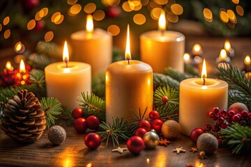 Canvas Print - festive candle arrangement with christmas decor warm happy holidays atmosphere