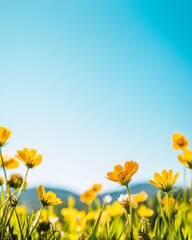 Wall Mural - Bright Wildflower Field Under Clear Blue Sky – Vibrant Nature