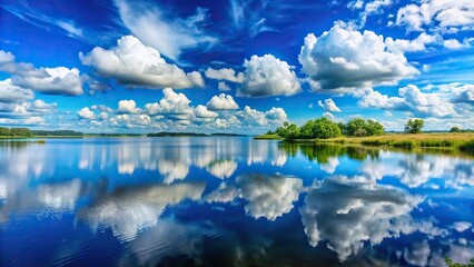 Wall Mural - tranquil majestic landscape with calm blue sky and fluffy white clouds panoramic