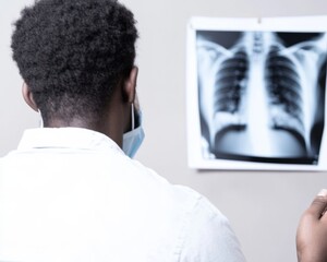 Doctor Reviewing Lung X-rays with Young Male Patient in Clinical Setting