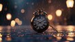 © The Singularity - Vintage Clock in the Rain: A Moment in Time