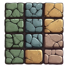 Wall Mural - Colorful Stone Tiles: A Playful Set of Square Textures on white and transparent background. PNG