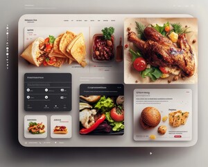 A website mockup showcasing appetizing food images and a user interface.