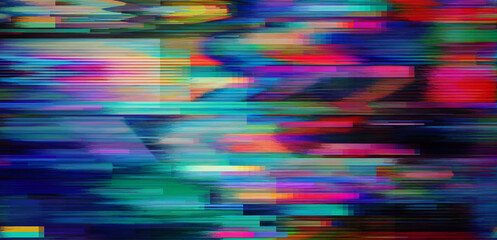 Digital glitch or a distorted video signal, with sharp angles and jagged lines. Abstract composition that evokes a sense of visual chaos. 