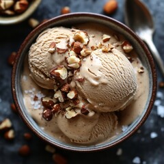 Sticker - Close-up of a bowl of ice cream with almonds on top.