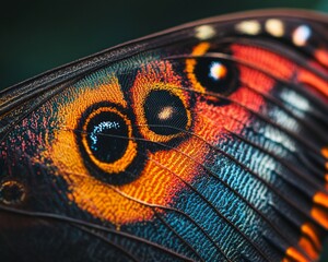 Sticker - Close-up of a butterfly wing with vibrant colors and intricate patterns.