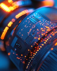 Wall Mural - Close-up of a camera lens with a bokeh background.