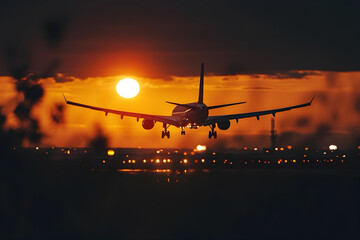 A scene of an airplane landing at an airport