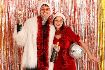 Sticker - Young friends with disco ball at Christmas party