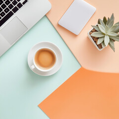 Top-down view of a minimalist desk arrangement