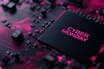 Cyber monday cpu chip glowing on circuit board