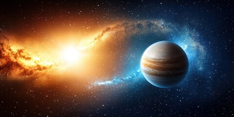 Wall Mural - a breathtaking galaxy and planet background with glowing stars, swirling cosmic dust, and a detailed