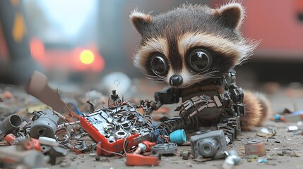  Robotic Raccoon Scavenging Through Discarded Electronic Parts and Machinery