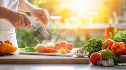 A person preparing a nutritious meal in a modern kitchen, emphasizing healthy living and lifestyle choices.