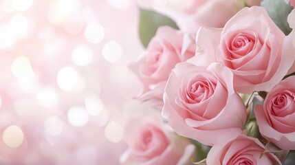 A soft background of pink roses arranged in a bouquet, their delicate petals creating a calming and romantic floral scene.