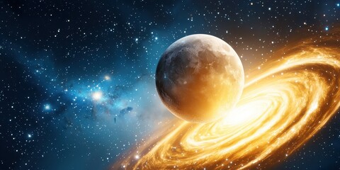 Wall Mural - a stunning galaxy and moon background featuring a glowing moon surrounded by stars and swirling nebu