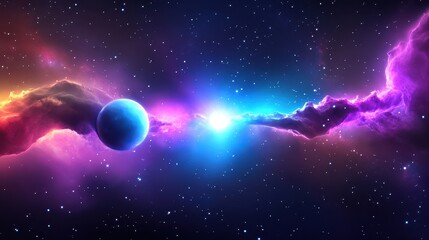 Wall Mural - artistic galaxy nebula background with bold colors and intricate cosmic clouds surrounding bright st