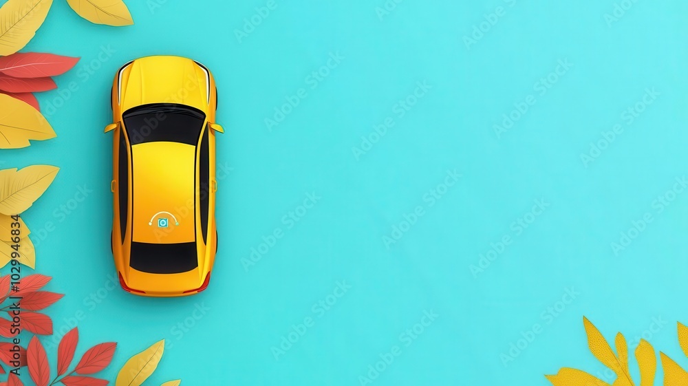 IoT-connected car flat design top view with tech innovation theme ...