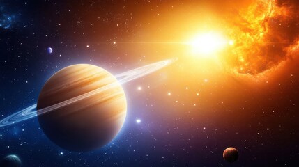 Wall Mural - galaxy background with a distant planet in view, surrounded by stars and glowing nebulae.