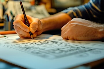 Wall Mural - close-up of a hand sketching a design on paper