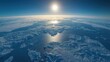 © Lina - A physical map of the North Pole, Arctic Ocean, and Greenland offers a high-resolution satellite view with the sun shining on the horizon.