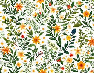 seamless background of exotic floral , flower seamless pattern with flat style for mockup, fabric, f