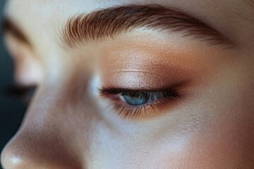 Close-up of a Woman's Eye with Shimmering Eyeshadow and Long Eyelashes