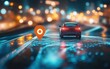 © Who is Santi - A dynamic visual of a car emitting a GPS signal, highlighting the functionality of GPS tracking systems
