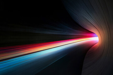 Dynamic light trails swirling through a dark tunnel creating an abstract visual effect