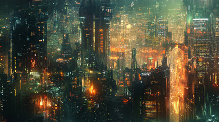 Wall Mural - a futuristic city with buildings connected by a network of light and data. the city uses cloud compu
