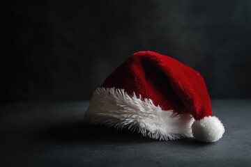 Canvas Print - Red Santa Hat with White Trim on a Dark Surface