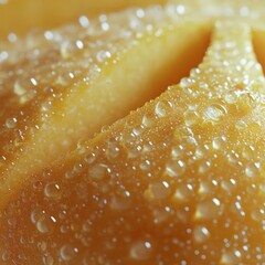 Wall Mural - Close-up of dew drops on a ripe, yellow fruit.