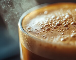 Sticker - Close-up of hot coffee with steam rising from the surface.