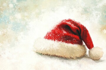 Sticker - A Red Santa Hat Resting on a White Snowy Surface