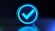 © Elshad Karimov - A vibrant blue checkmark enclosed within a dark circle symbolizes validation, consent, or online identification in cutting-edge technological displays