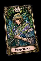 Beautiful woman holding flowers on temperance tarot card illustration