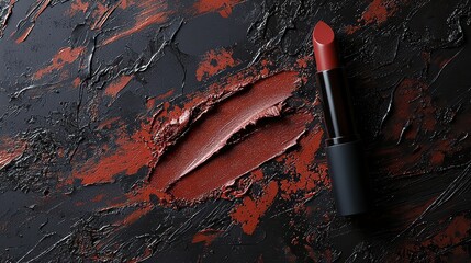 Wall Mural - lipstick bullet with smudged lipstick marks around it, showcasing creamy texture and rich pigment.