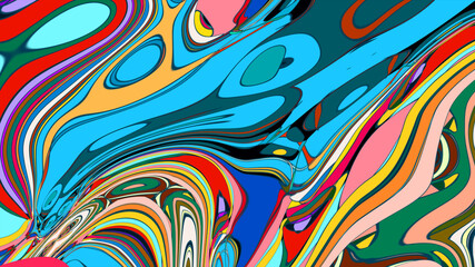 Wall Mural - Abstract colorful fluid wave psychedelic liquid background for summer music 2025