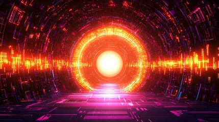 Abstract Digital Tunnel with Glowing Lights for Futuristic Background Plain Textured Background for Web Design and Copy