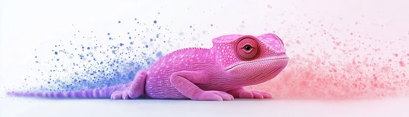 Wall Mural - Pink Chameleon with Blue and Red Splatter.