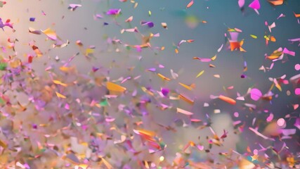Wall Mural - A photo of colorful confetti falling on a soft, blue background, Soft hues of sparkling confetti