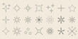© Ann - Blinking stars, sparks and sparkles set in outline style. Abstract single line shine effect sign. Shining twinkle sunburst shapes collection. Vector illustration