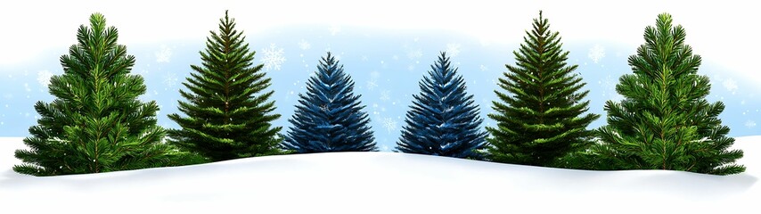Wall Mural - Winter wonderland with evergreen trees and snow, Concept christmas decor background snowflakes message
