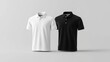 © Oulailux - Plain black and white polo shirt mockup isolated, front view, 3d rendering. High-quality cotton fabric, short sleeves, empty uniform for logo or design placement