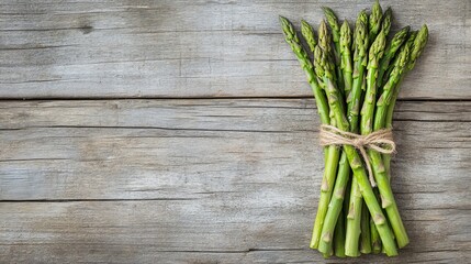 Fresh Asparagus Spears Bunched on Rustic Wood Surface