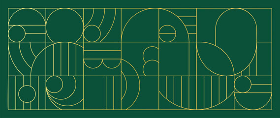 Wall Mural - luxury geometric gold line art and art deco background vector. abstract geometric frame and elegant 