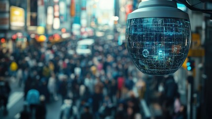 Leinwandbilder - City surveillance camera with computer vision that recognizes objects and faces to identify threats and intelligent traffic control