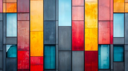 Wall Mural - Colorful geometric facade of a modern building.