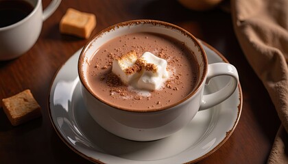 Wall Mural - A mug of hot chocolate with marshmallows on top. The marshmallows are scattered around the mug and the cup