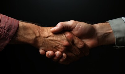 Two People Shaking Hands on Black Background